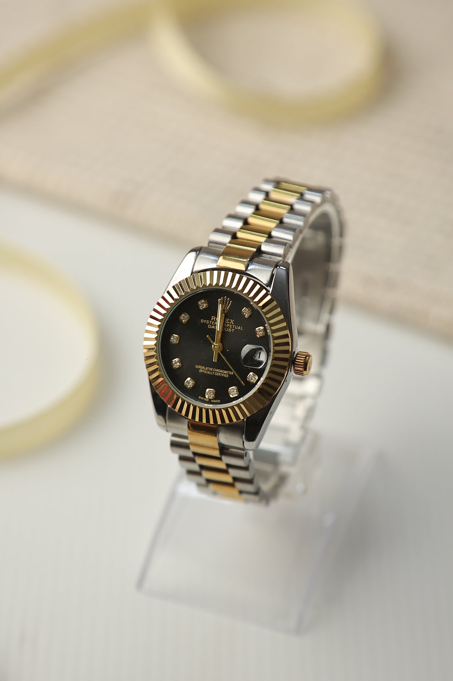 Rol-ex Two Tone Day-Date - Black Dial Watch