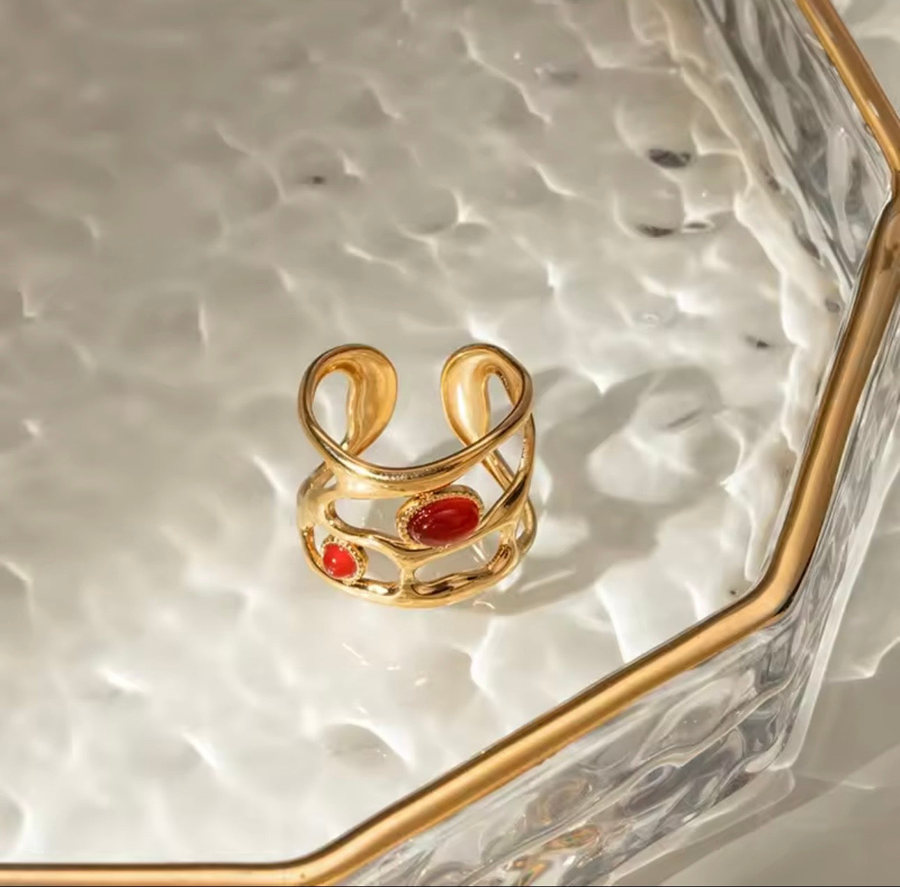 Modernist Ruby Wave Adjustable Ring