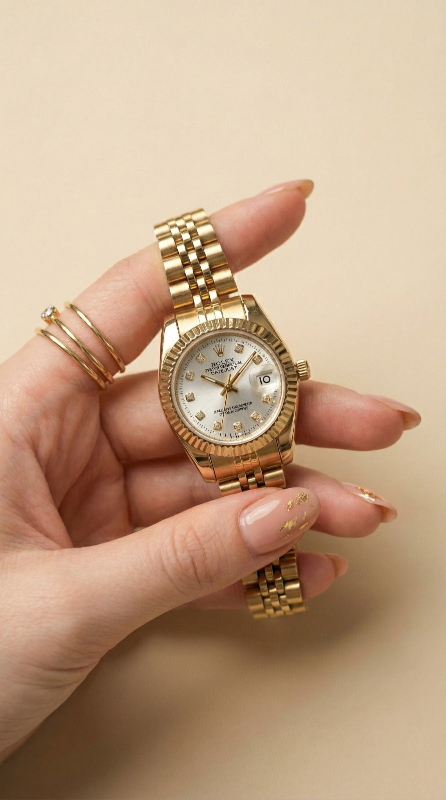 Rolex Golden White Datejust Women Watch
