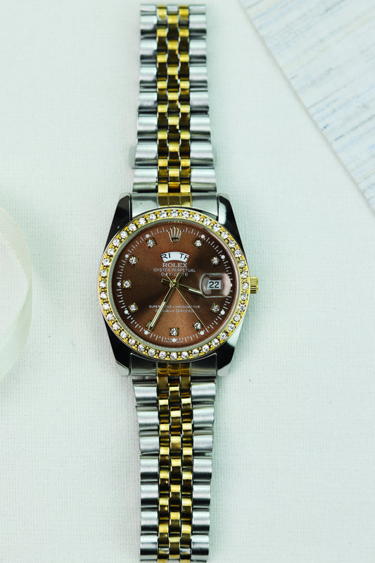 Ro-lex Chocolate Two-Tone Day-Date Women Watch