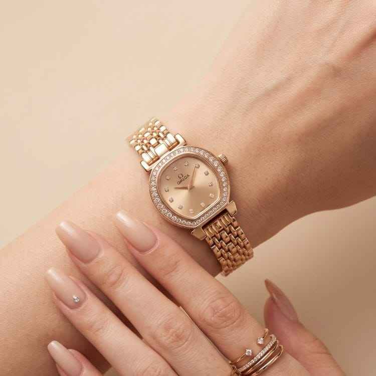 Omega Studded Rose Gold Women Watch