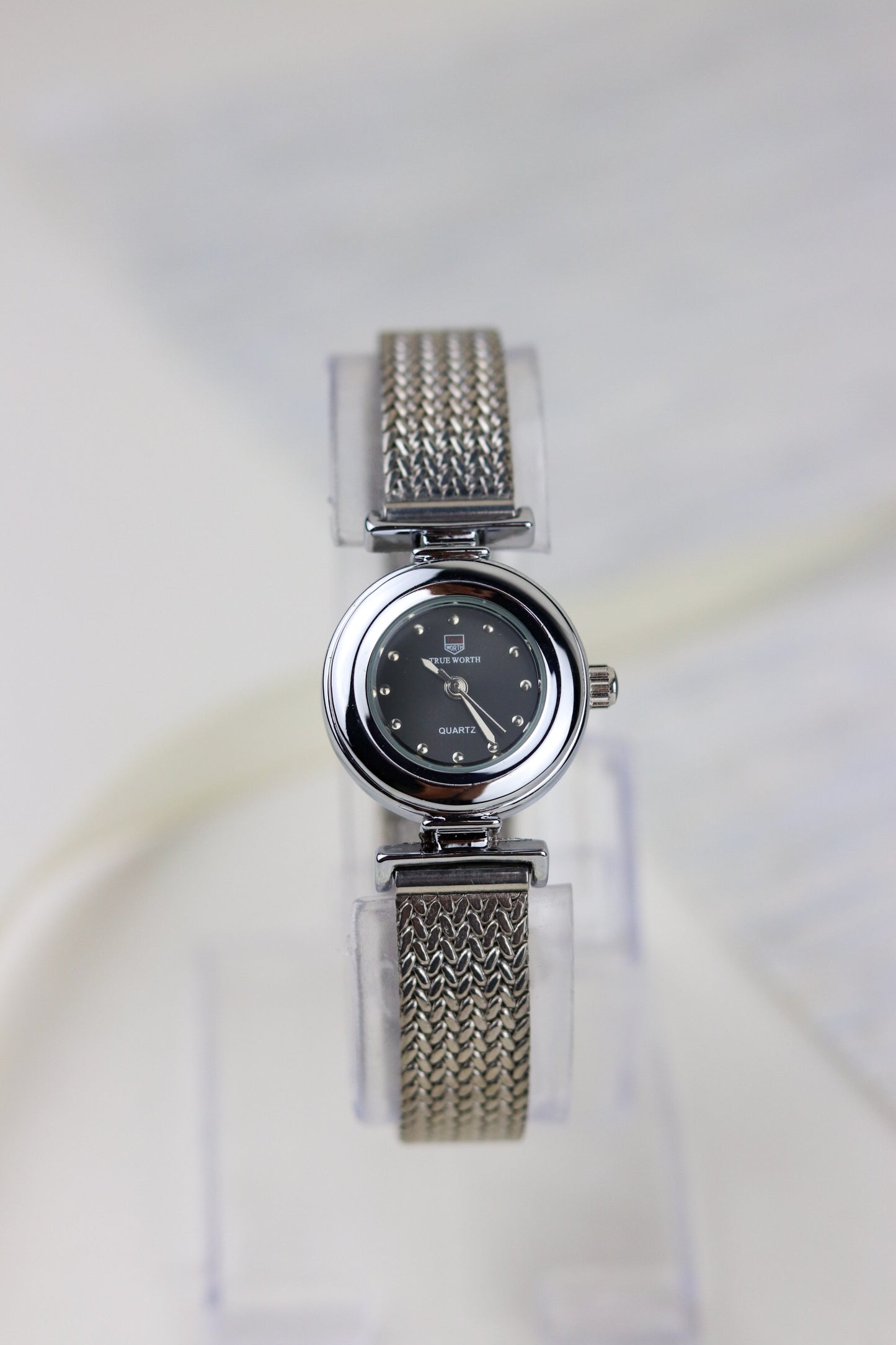True-Worth Silver Quartz Crystal Cascade Watch