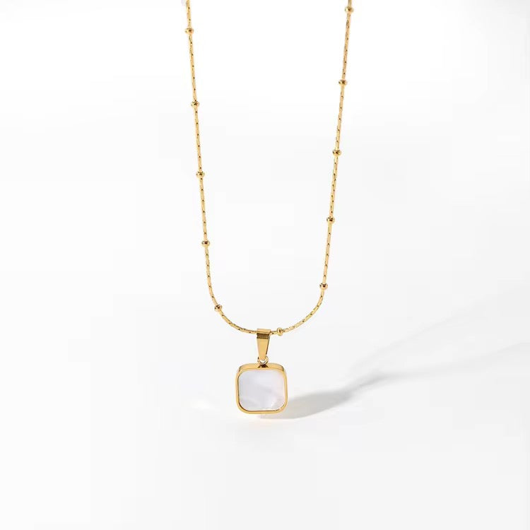Square White Shell Pendant Necklace
