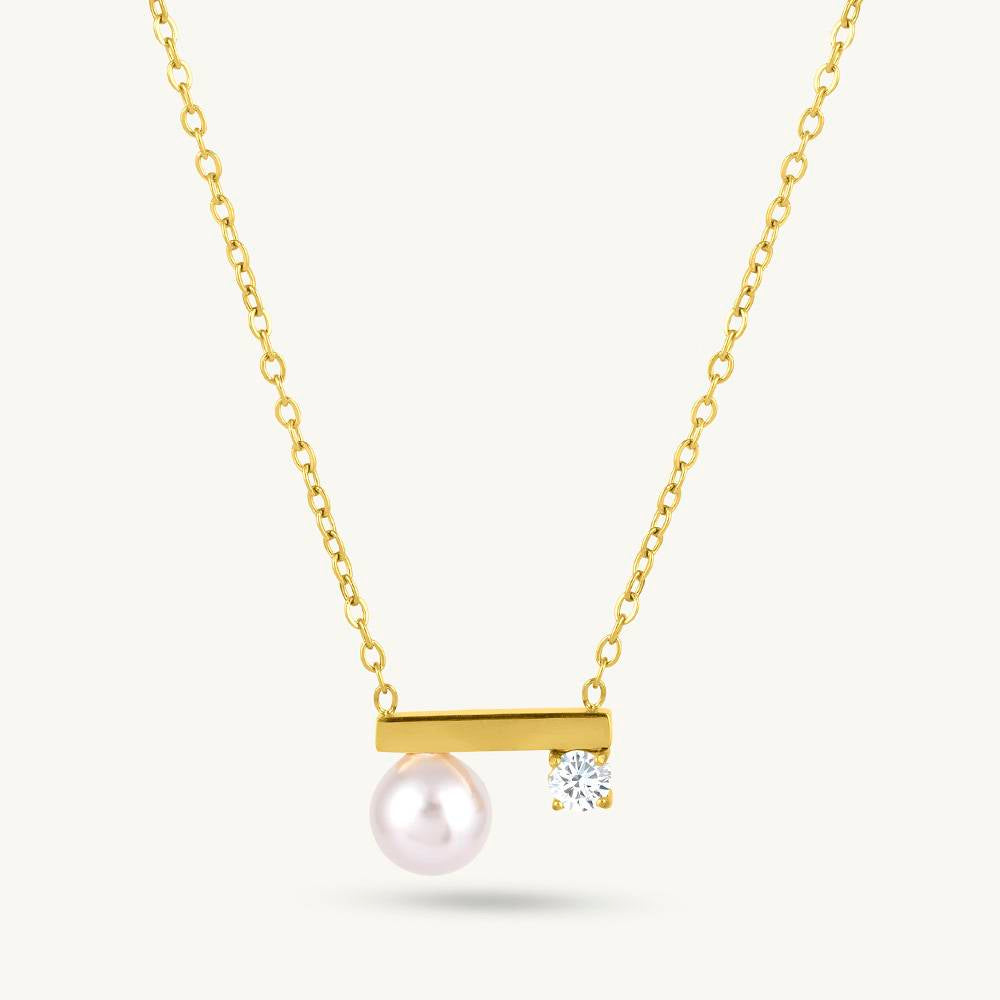 Double Pearl Bar Pendant Necklace