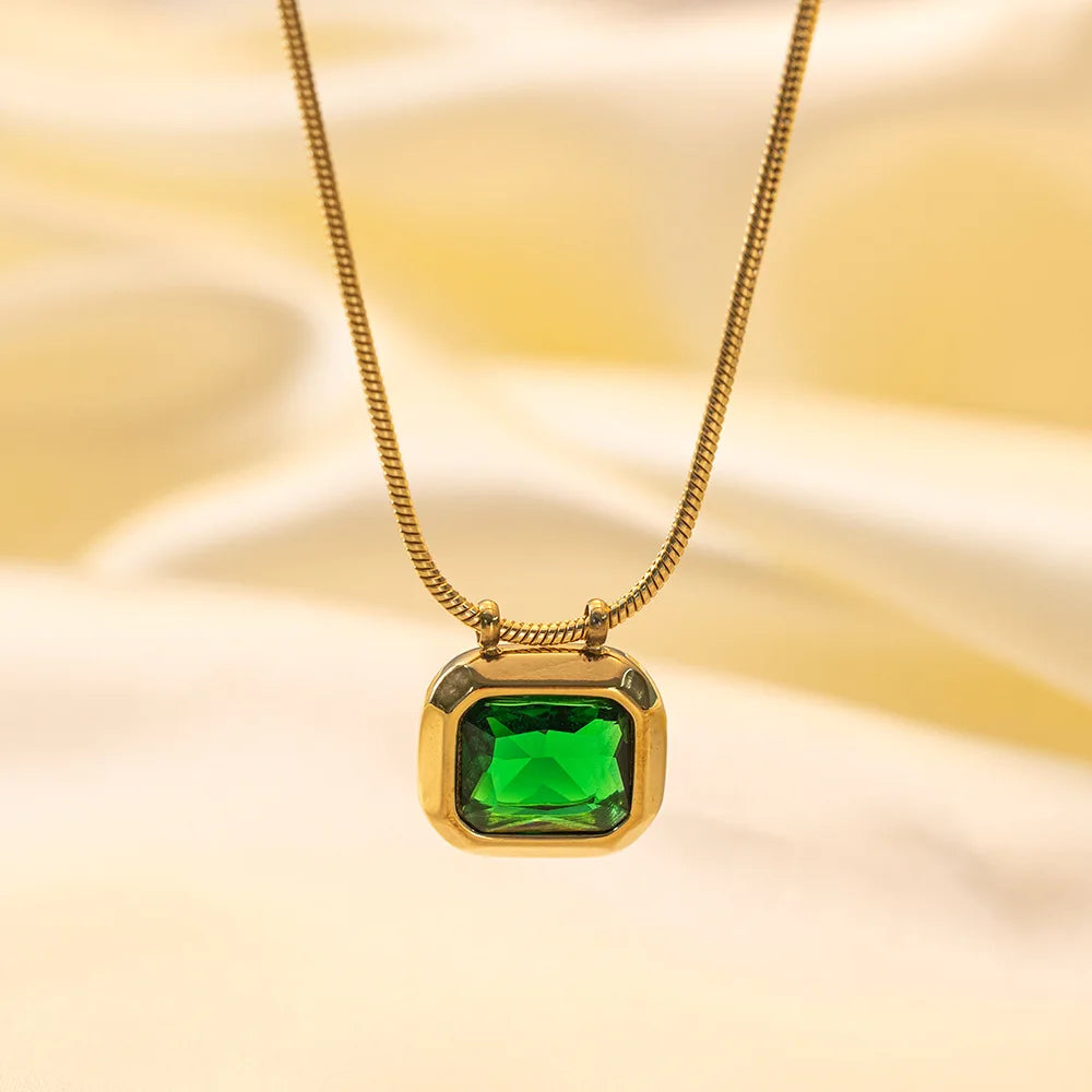 Emerald Bezel Solitaire Pendant Necklace