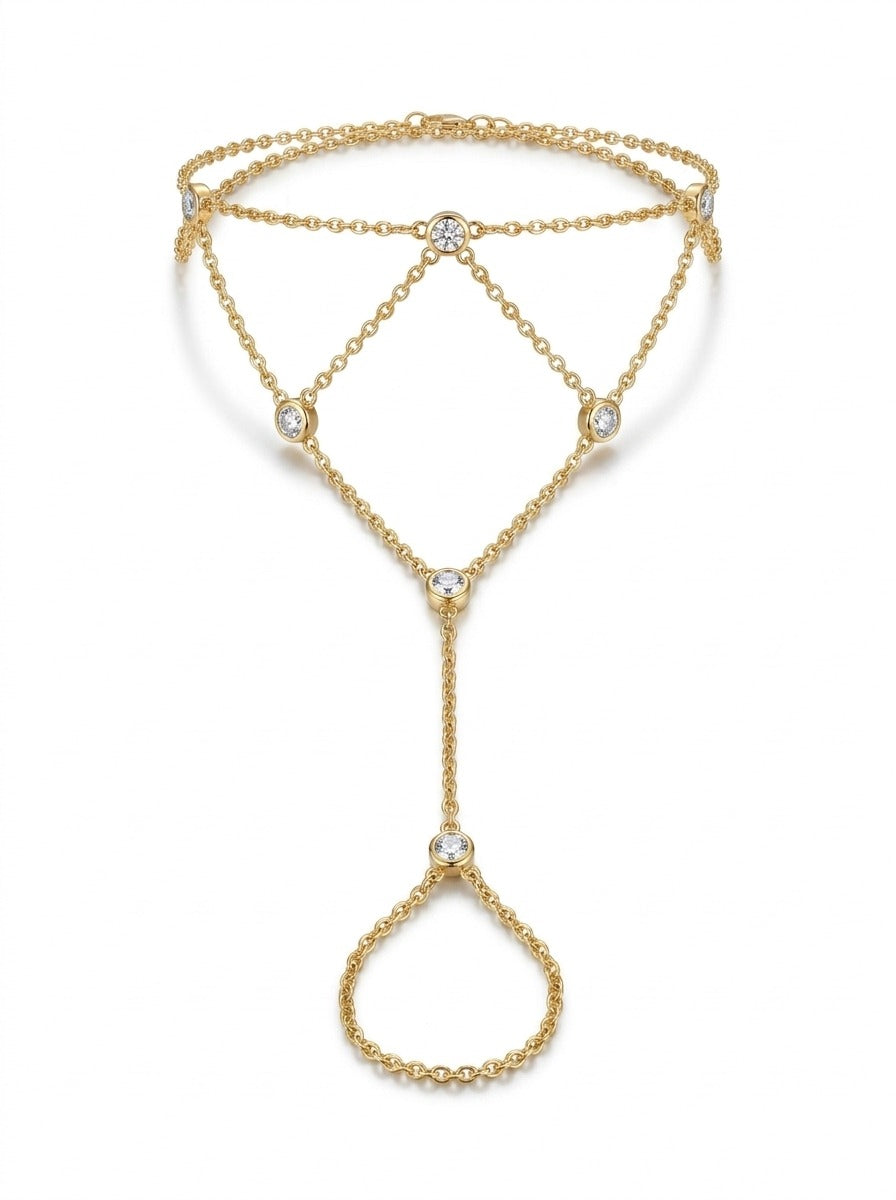 White Cubic Mesh Finger Bracelet – 18K Gold Plated Hand Harness Bracelet Pakistan