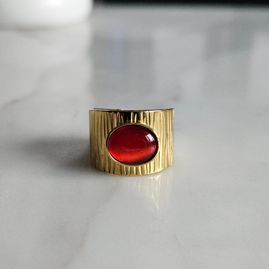 Oval Red Stone Adjustable Ring