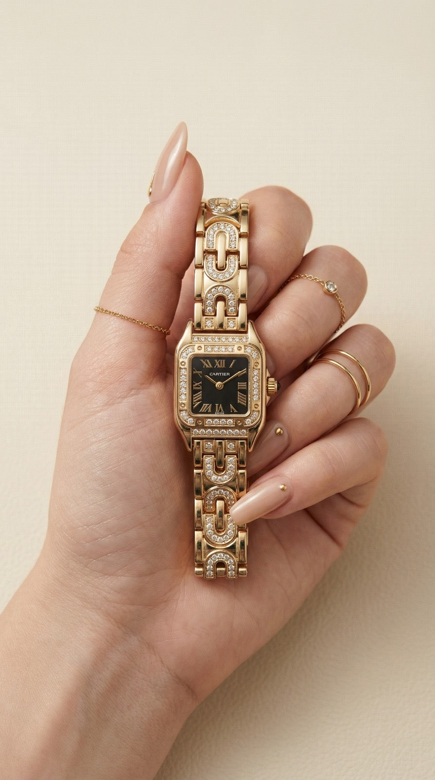 Cartier Sparkle Golden Black Dial Women Watch h