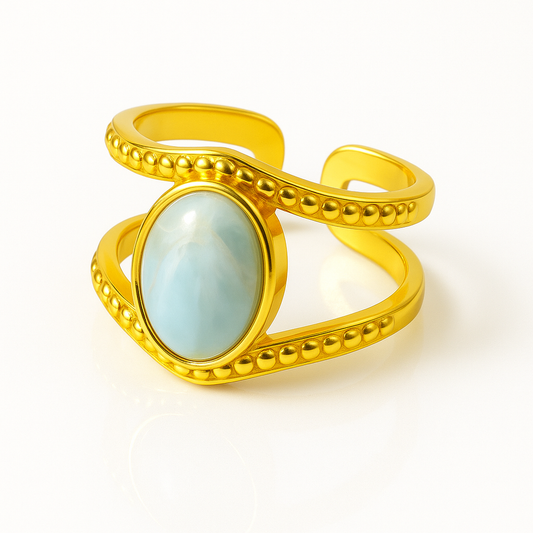 Gold Plated Adjustable Ring with Aqua Blue Stone - Dainty & Elegant