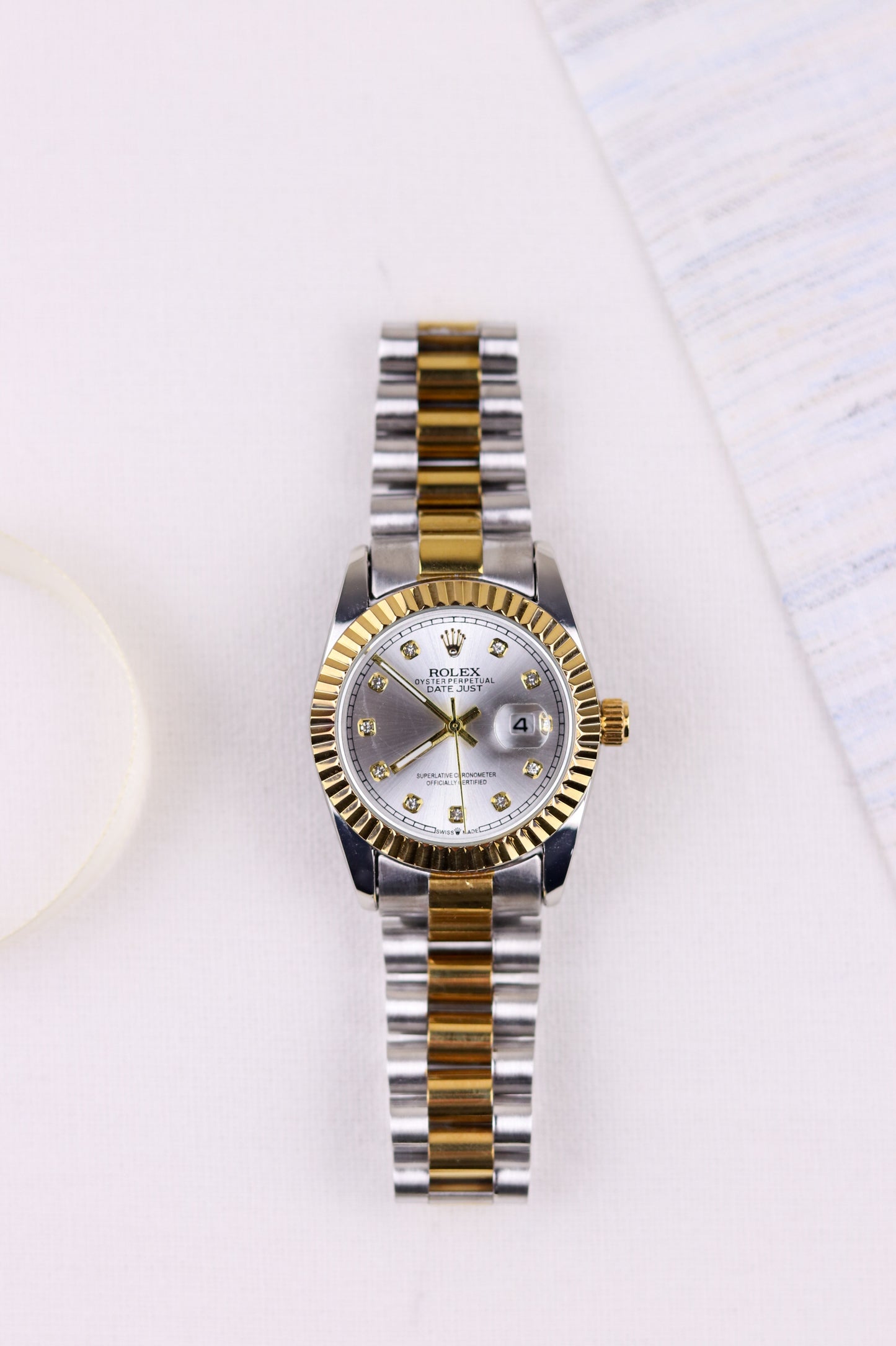 Rol-ex Diamond Dial Delight DateJust Women Watch - Fluted Bezel
