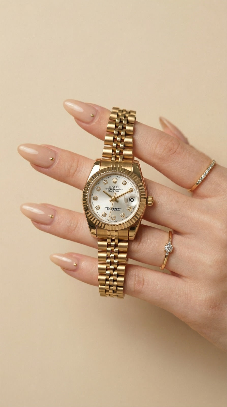 Rolex Golden White Datejust Women Watch