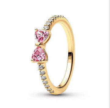 Golden Pink Bow Ring
