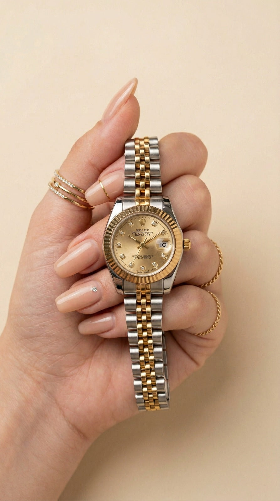 Rolex Two Tone Golden Datejust Women Watch