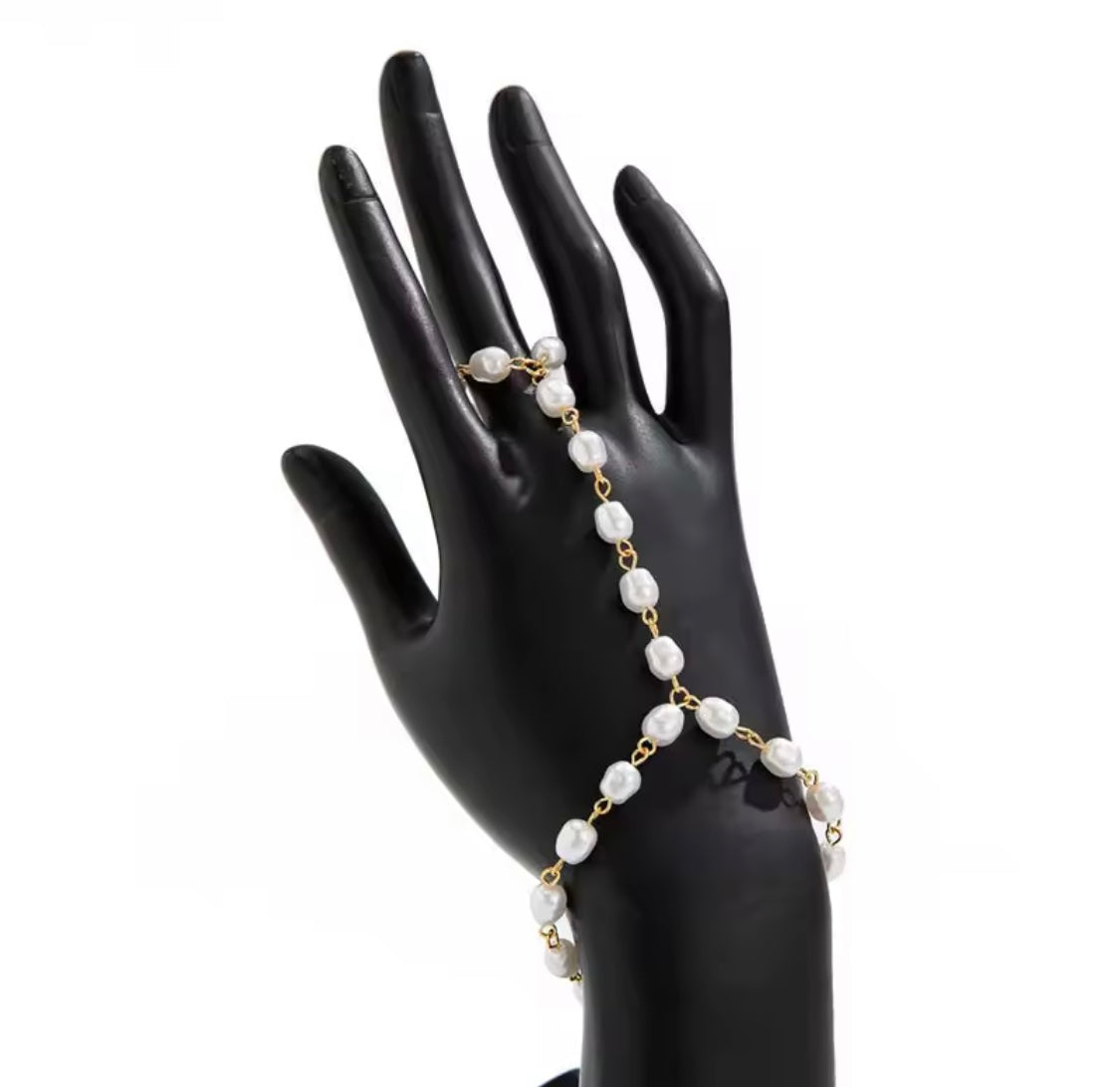 White Pearl Finger Bracelet | Elegant Hand Jewellery Pakistan