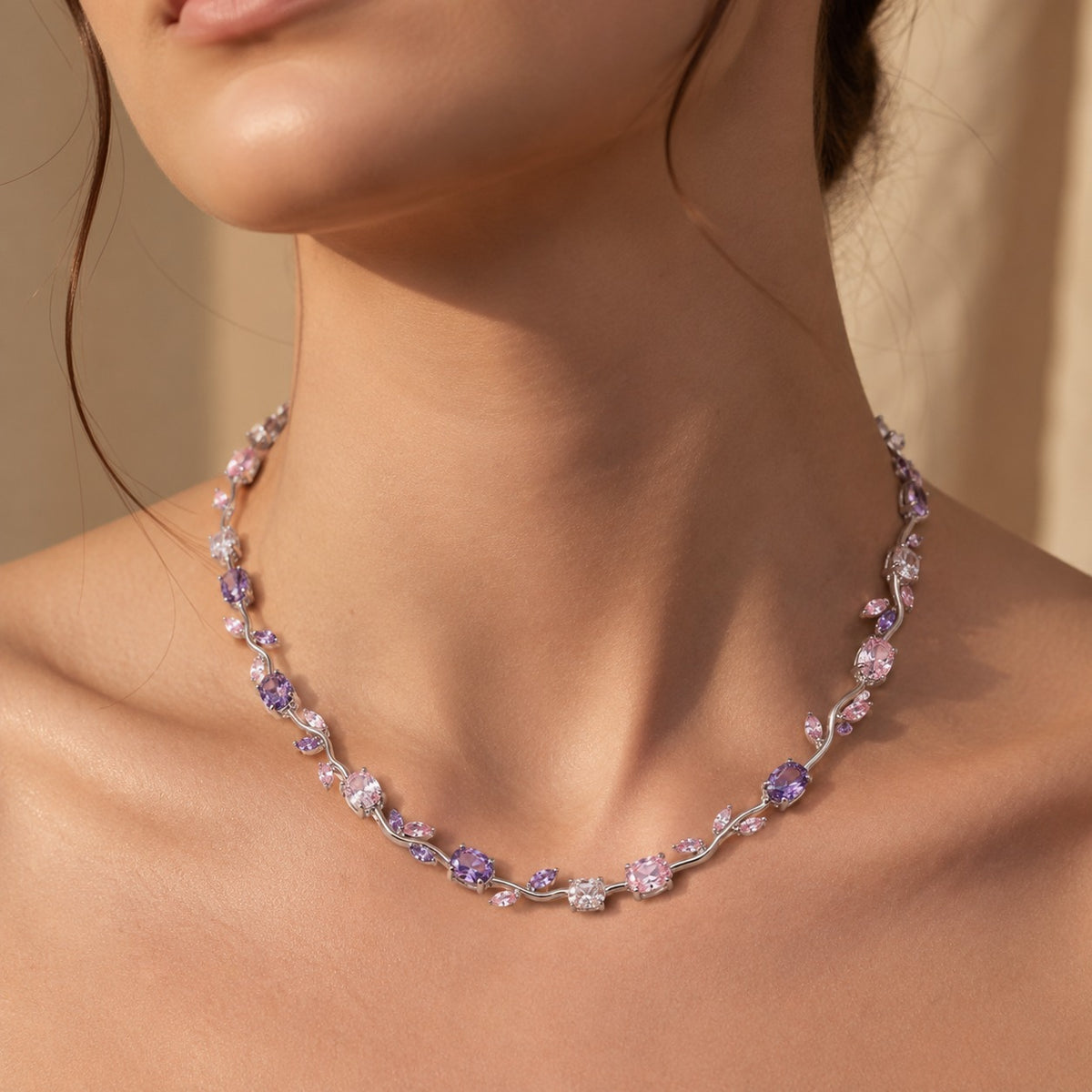 Tulip Floral Vine Silver Necklace
