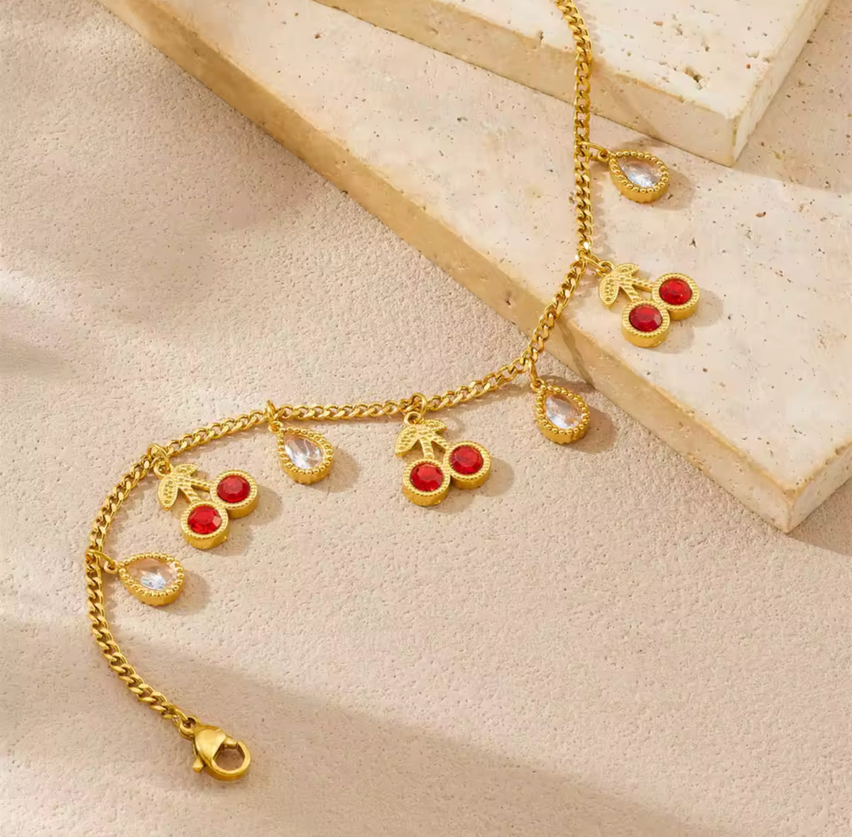 Red Zircon Cherry Charm Anklet