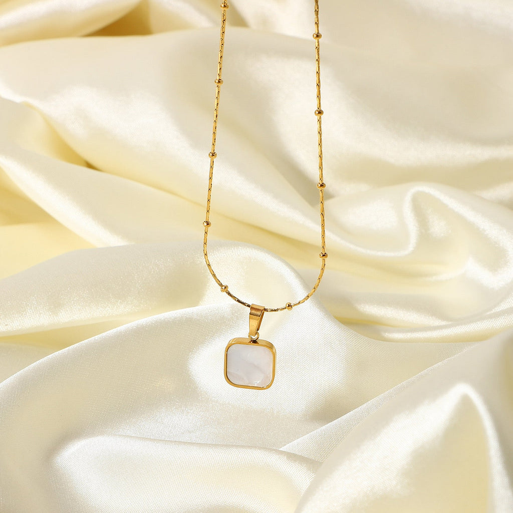 Square White Shell Pendant Necklace
