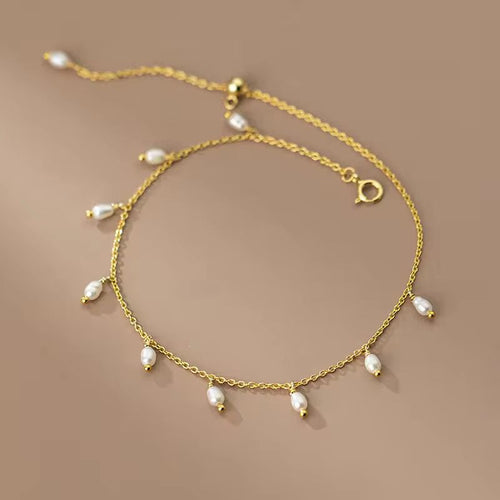 18K Gold Plated Chain Anklet with Hanging Pearls