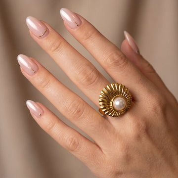 Golden Pearl Sunburst Adjustable  Ring
