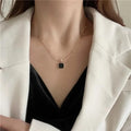 Gold Plated Beaded Chain Necklace with Black Square Pendant
