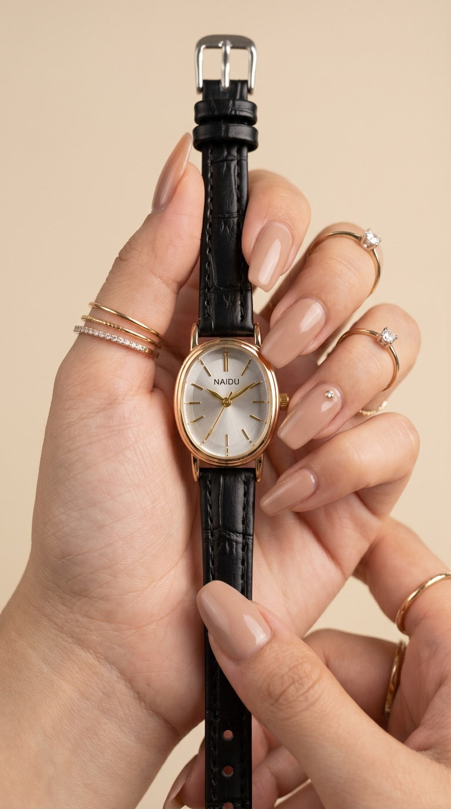 Naidu Vintage Croc Women Strap Watch - Black