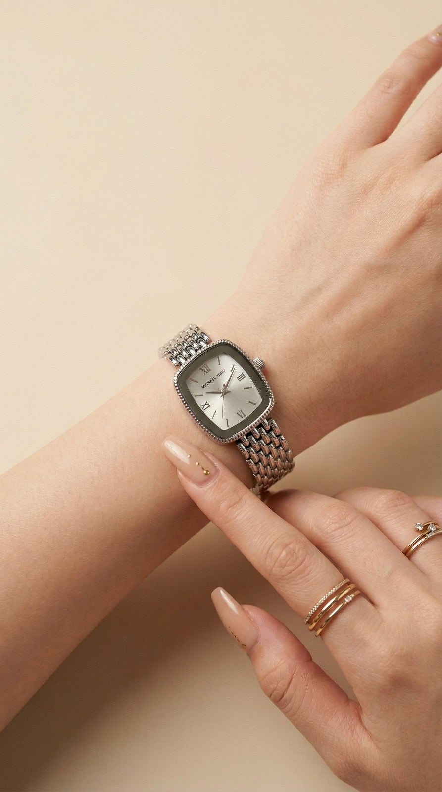 Mk Silver Roman Women Watch - White Dial