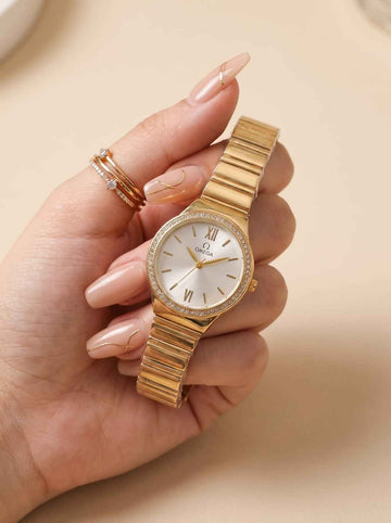 Omega Crystal Elegance Women Watch - Golden