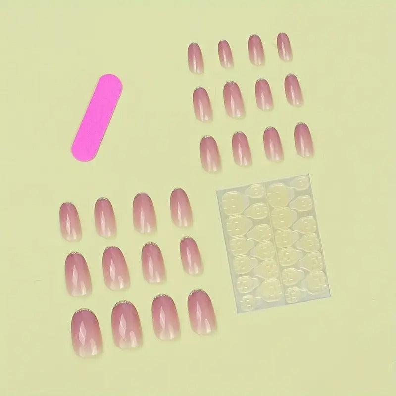 24pcs Glossy Medium Oval Fake Nails