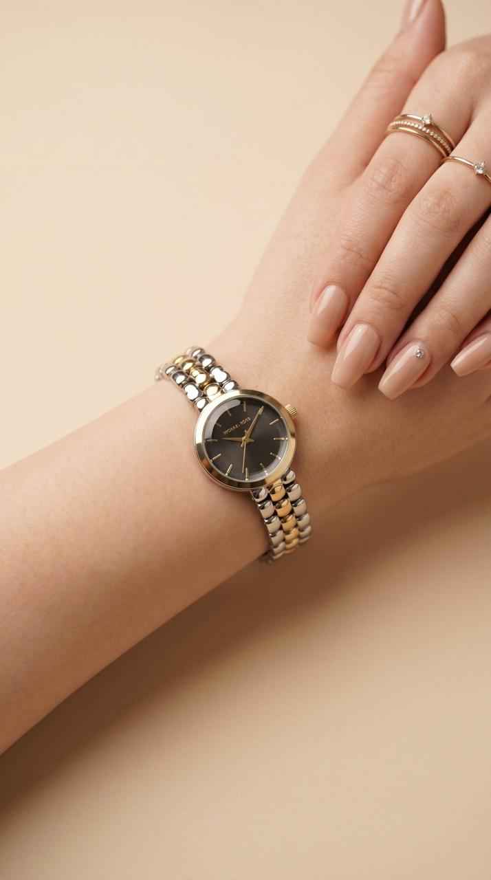 MK Darci Two Tone Women Watch - Black Dial