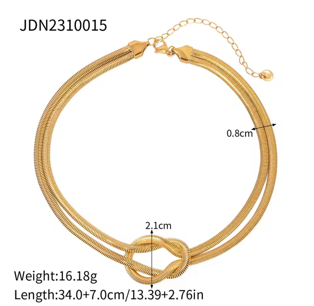 Double Layer Knot Flat Snake Chain Necklace