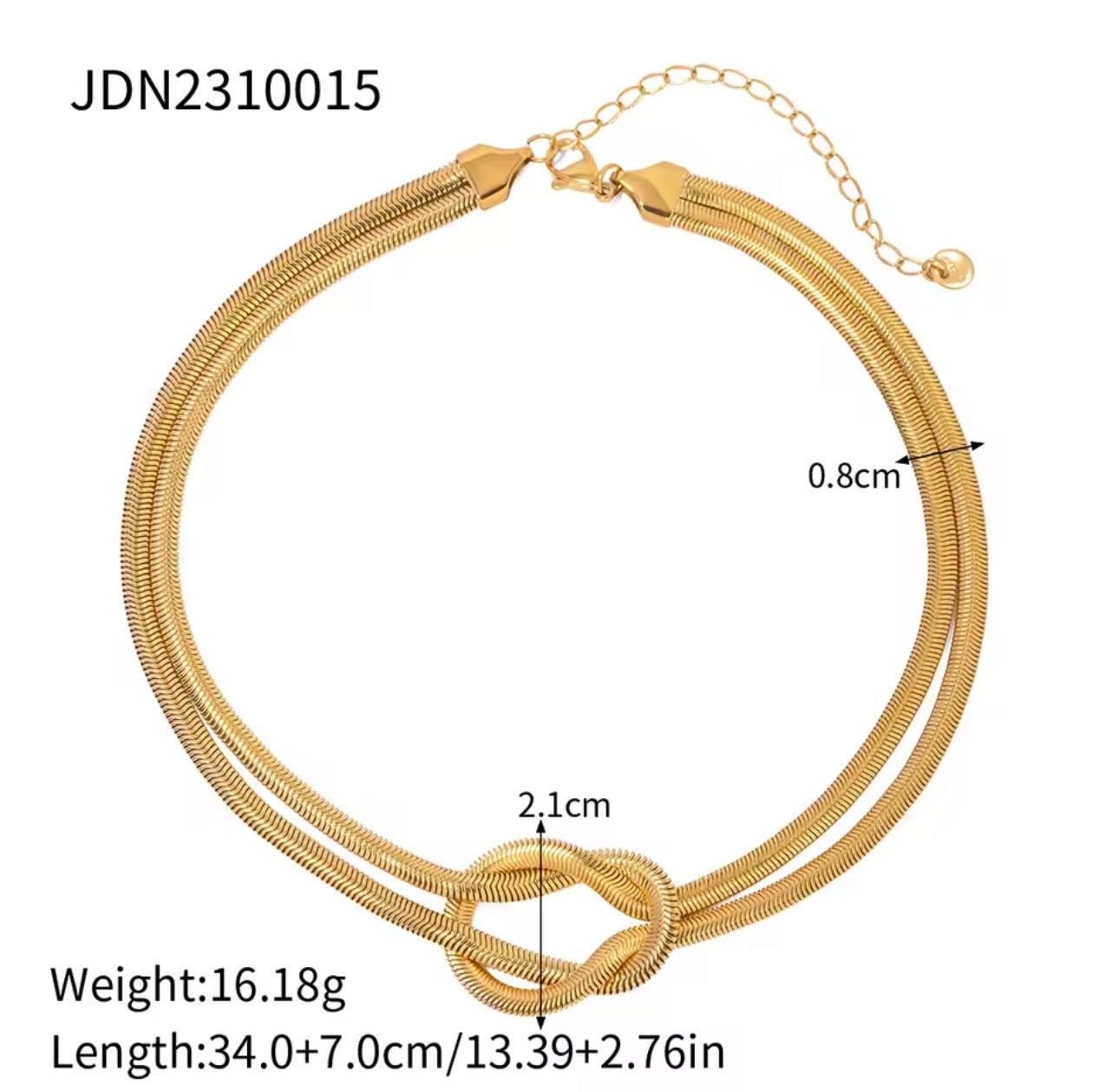 Double Layer Knot Flat Snake Chain Necklace