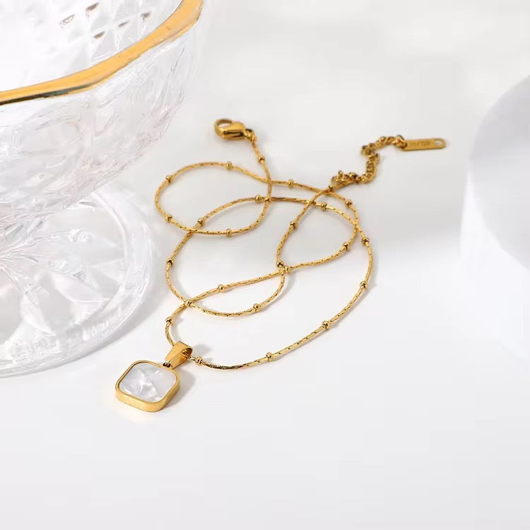 Square White Shell Pendant Necklace