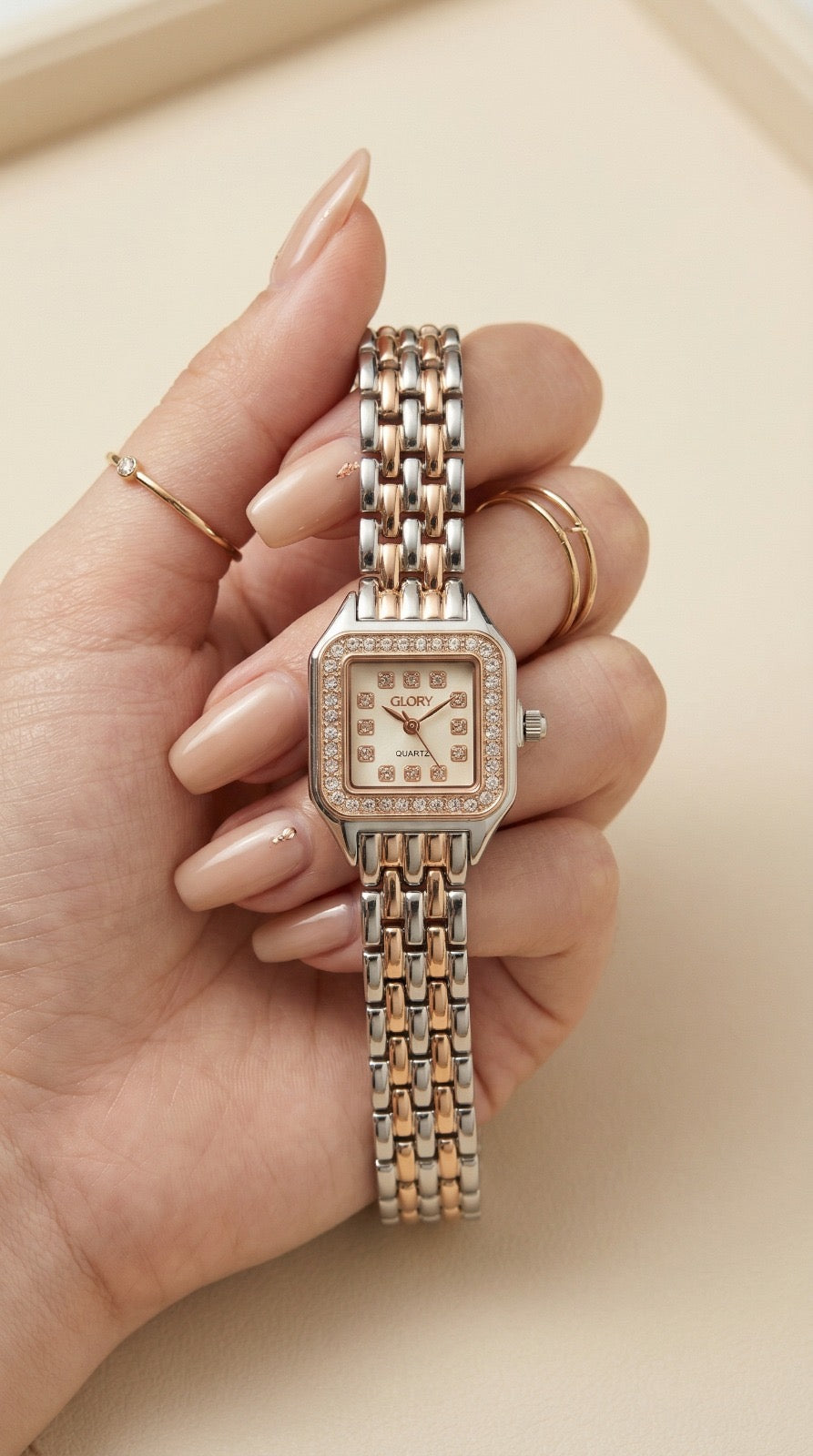 Glory Two-Tone Glow Square Rose Gold Watch