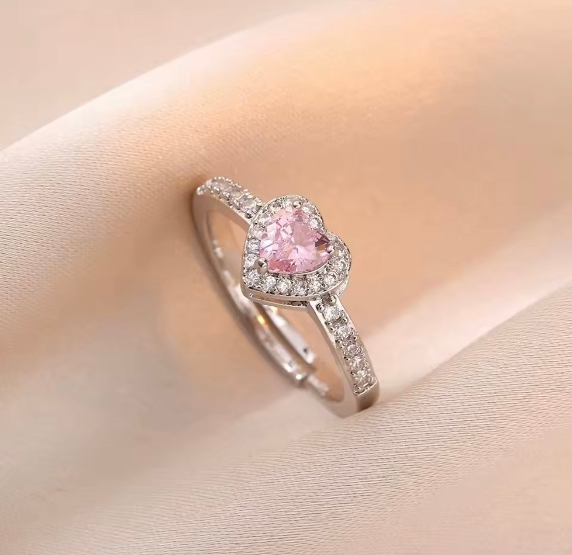 Silver Pink Heart Ring