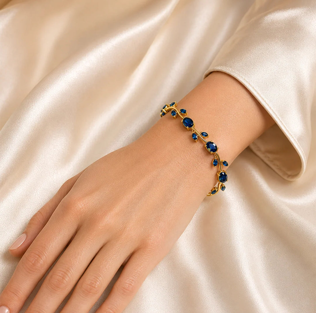 Blue Tulip Gold Bracelet – 18K Gold Plated Floral Bracelet for Women