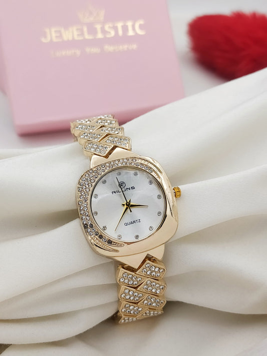 Rulins Diamond Dust Stainless Steel Watch - White Dial