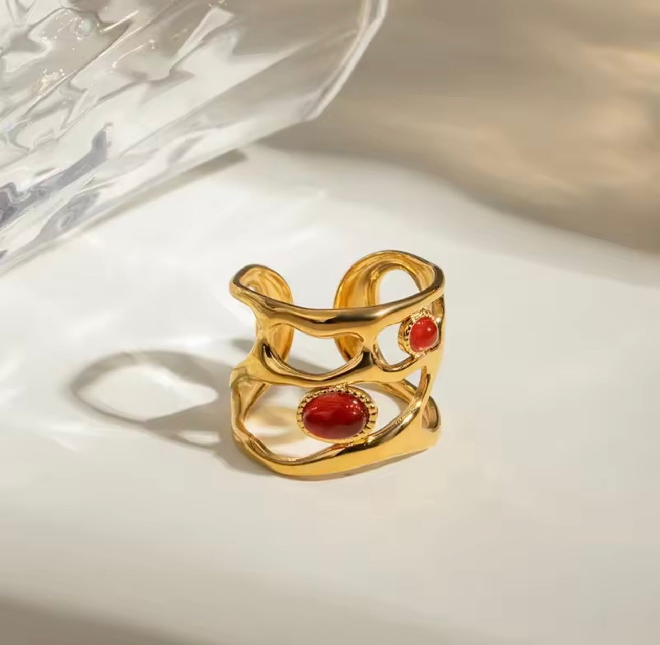 Modernist Ruby Wave Adjustable Ring