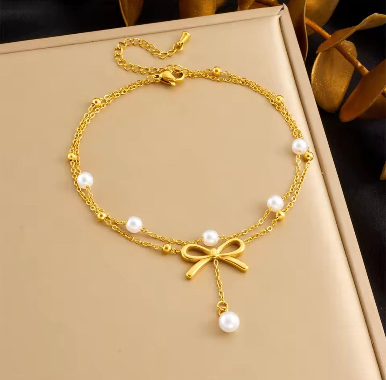Ribbon Pearls Anklet