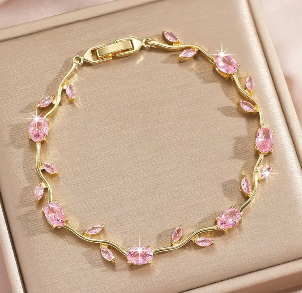 Baby Pink Tulip Golden Bracelet