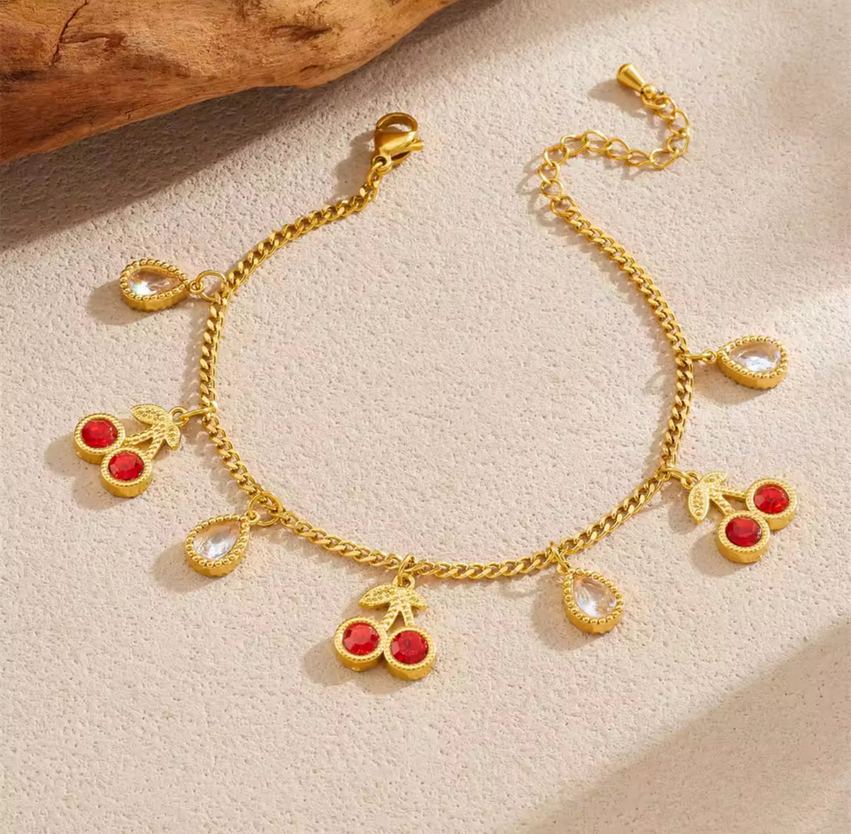 Red Zircon Cherry Charm Anklet