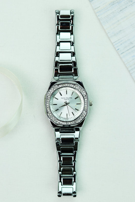 Patek Silver Diamond Women Watch