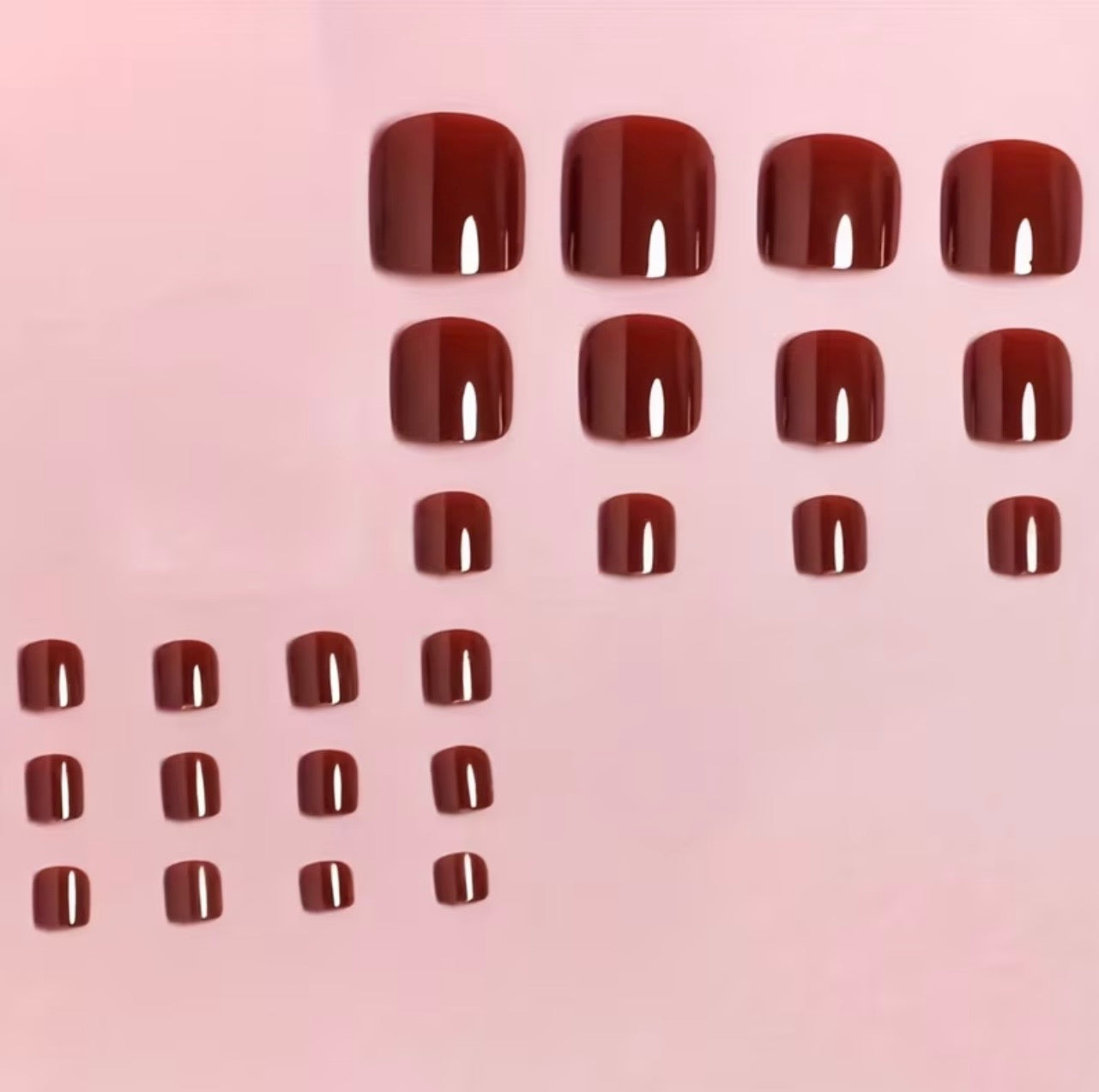 Red Square Shaped ToeNails 24pcs Press-on Nails