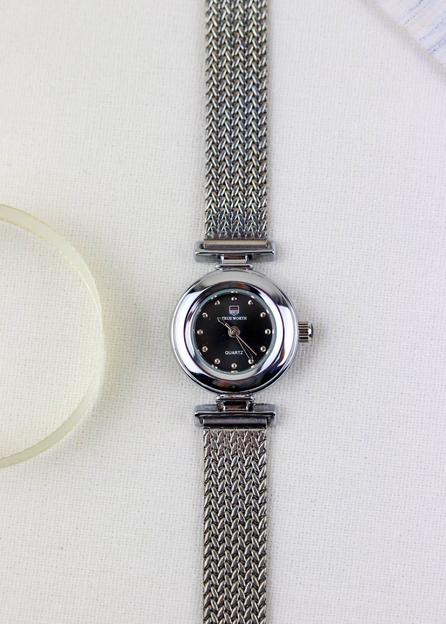 True-Worth Silver Quartz Crystal Cascade Watch