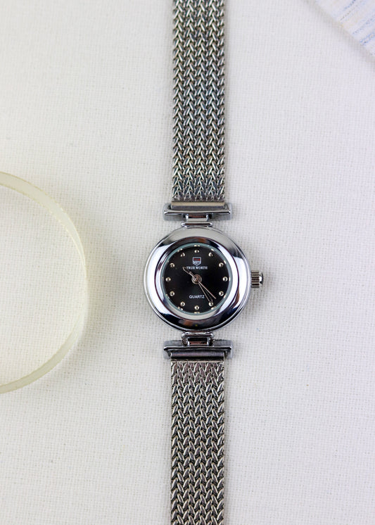 True-Worth Silver Quartz Crystal Cascade Watch
