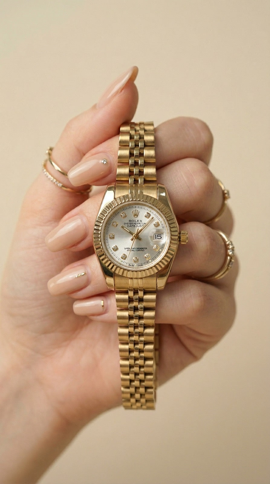 Rolex Golden White Datejust Women Watch