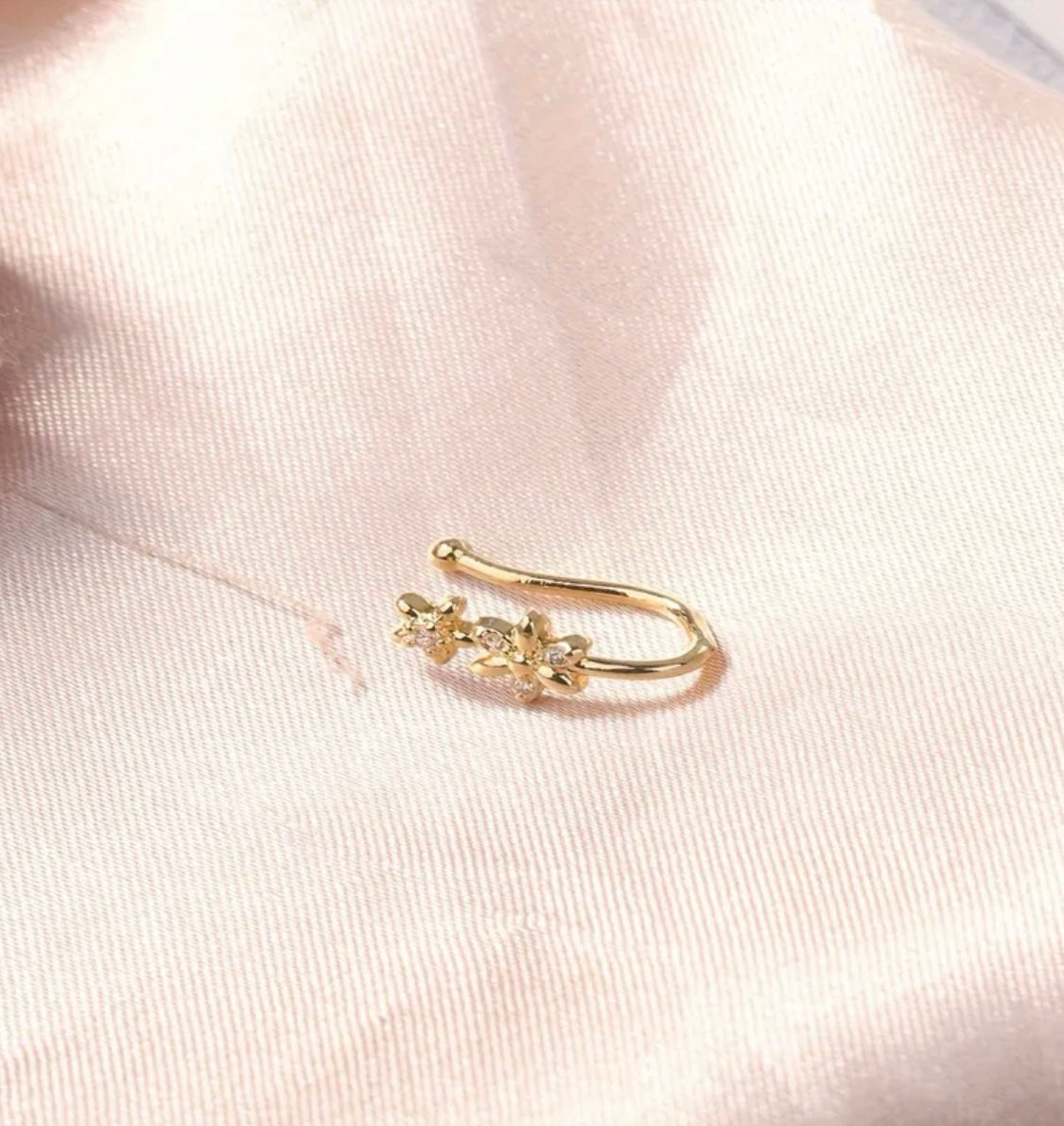 Dual Flower Pearl Nose Ring – Floral Stainless Steel Nose Ring for Women in Pakistan
