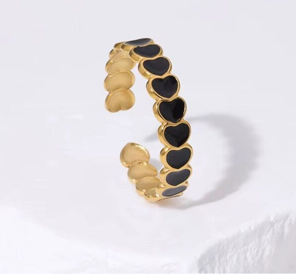 Dainty Heart Band Ring - Black