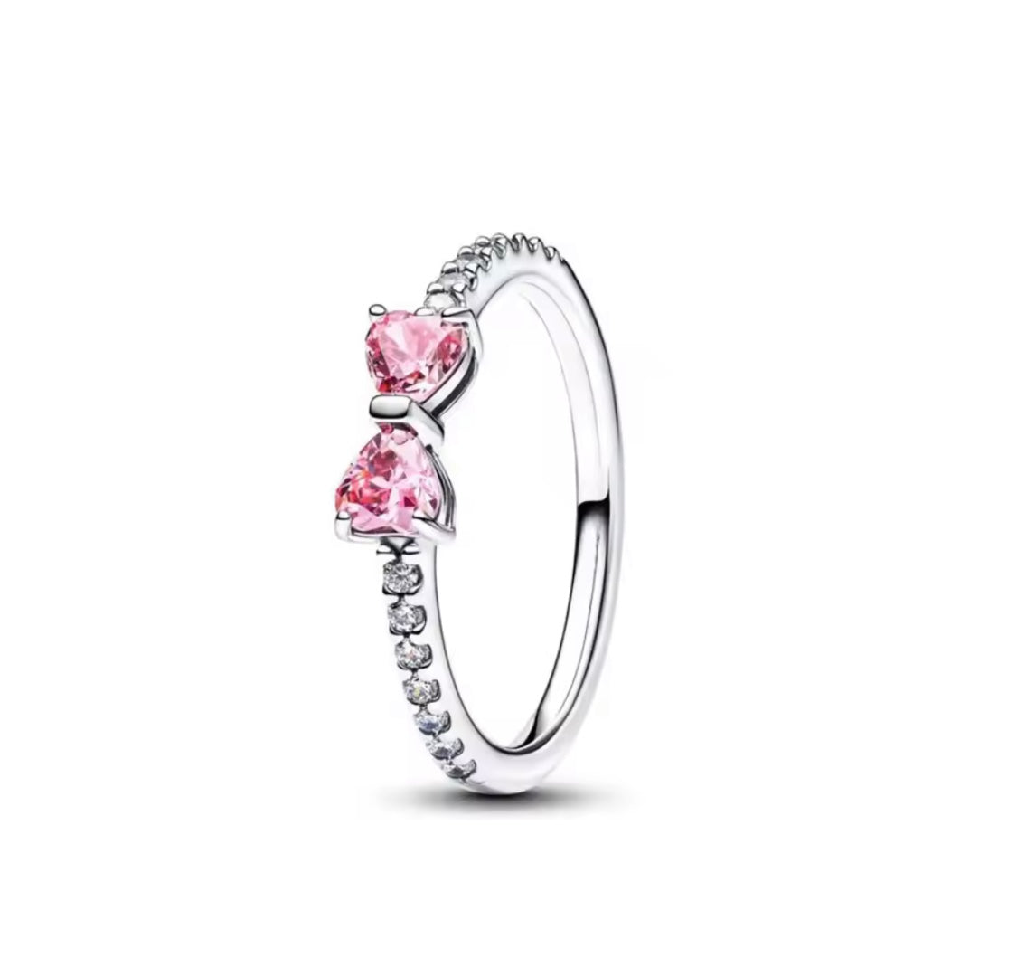 Silver Pink Bow Ring