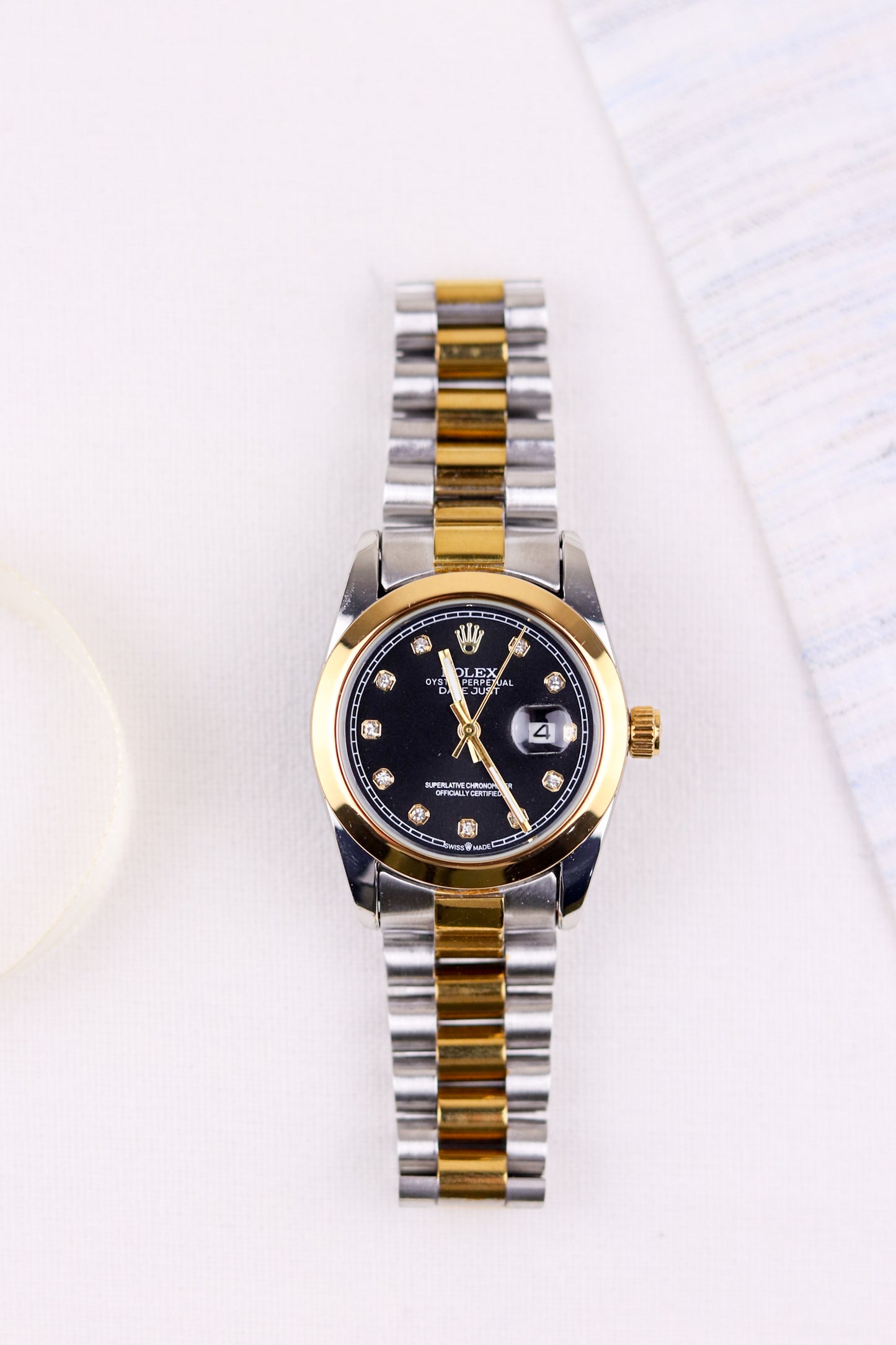 Rol-ex Black Pearl DateJust Women Watch - Plain Bezel