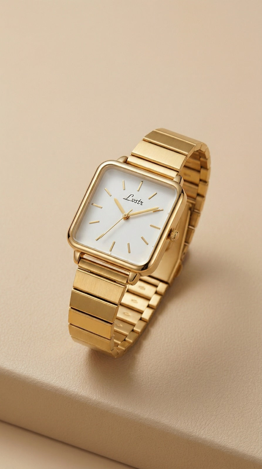 Lsotr Gold White Dial Quadro Pressed Women Watch